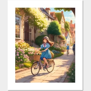 cute girl riding bicycle. Posters and Art